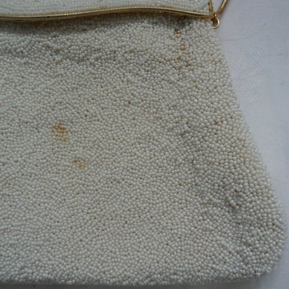Beaded Vintage Handbag Purse White Glass Beads Hand Made Hong Kong Wedding - Picture 6 of 10
